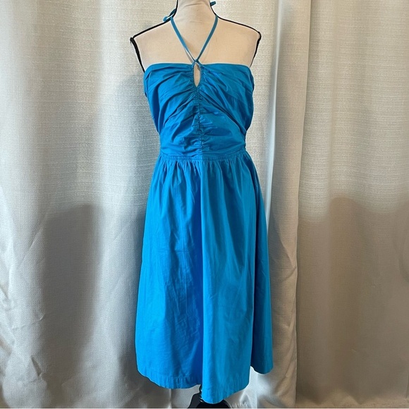 LOFT Keyhole Halter Midi Dress Turquoise NWT Sz 12 Petite - Picture 2 of 8
